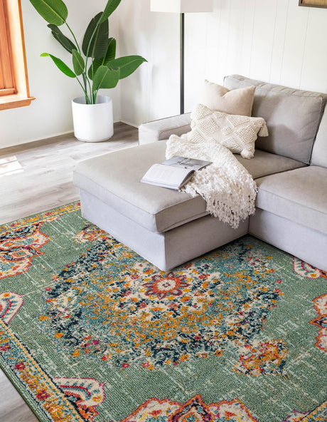 Green 9' x 12' Penrose Rectangle Area Rug Classic Durable Stain Resistant Easy Clean Carpet for Traditional Indoor Home Decor for Sale at Rug Engine