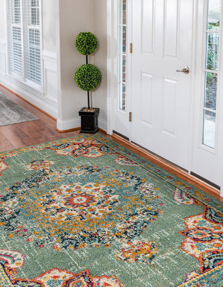 Green 9' x 12' Penrose Rectangle Area Rug Classic Durable Stain Resistant Easy Clean Carpet for Traditional Indoor Home Decor for Sale at Rug Engine