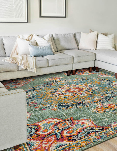 Green 7' 1 x 10' Penrose Rectangle Area Rug Classic Durable Stain Resistant Easy Clean Carpet for Traditional Indoor Home Decor for Sale at Rug Engine