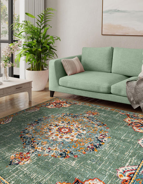 Green 6' 1 x 6' 1 Penrose Square Area Rug Classic Durable Stain Resistant Easy Clean Carpet for Traditional Indoor Home Decor for Sale at Rug Engine