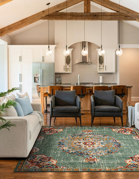 Green 6' 1 x 6' 1 Penrose Square Area Rug Classic Durable Stain Resistant Easy Clean Carpet for Traditional Indoor Home Decor for Sale at Rug Engine
