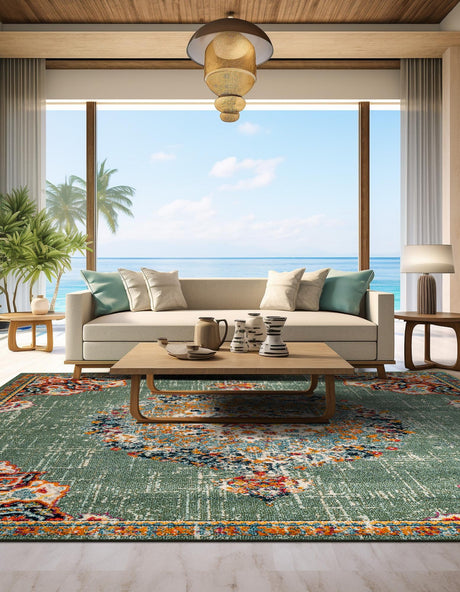 Green 6' 1 x 6' 1 Penrose Square Area Rug Classic Durable Stain Resistant Easy Clean Carpet for Traditional Indoor Home Decor for Sale at Rug Engine