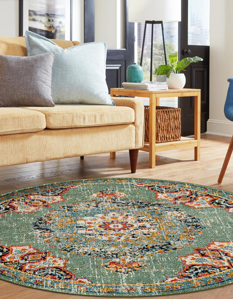 Green 3' 1 x 3' 1 Penrose Round Area Rug Classic Durable Stain Resistant Easy Clean Carpet for Traditional Indoor Home Decor for Sale at Rug Engine