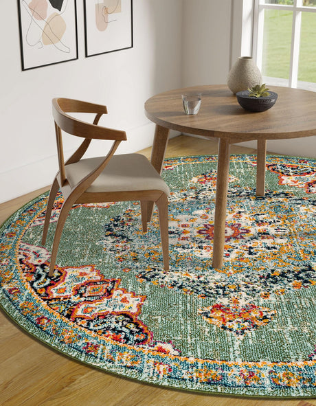 Green 3' 1 x 3' 1 Penrose Round Area Rug Classic Durable Stain Resistant Easy Clean Carpet for Traditional Indoor Home Decor for Sale at Rug Engine
