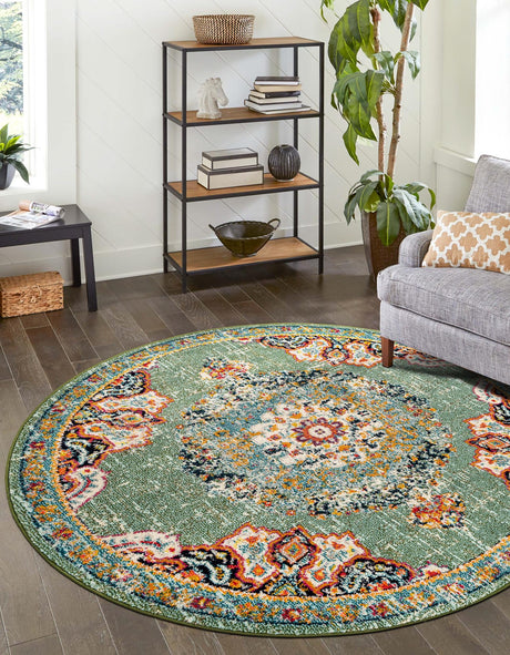 Green 10' x 10' Penrose Round Area Rug Classic Durable Stain Resistant Easy Clean Carpet for Traditional Indoor Home Decor for Sale at Rug Engine