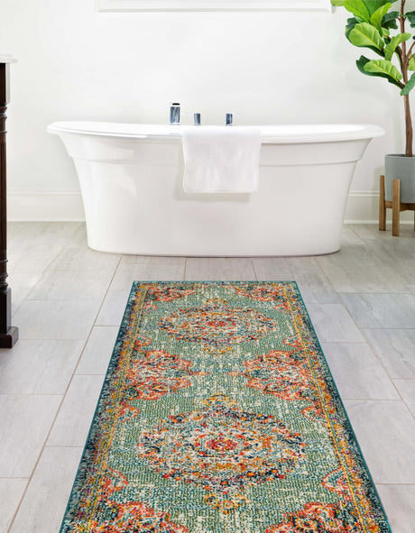 Green 2' 7 x 13' 1 Penrose Runner Area Rug Classic Durable Stain Resistant Easy Clean Carpet for Traditional Indoor Home Decor for Sale at Rug Engine