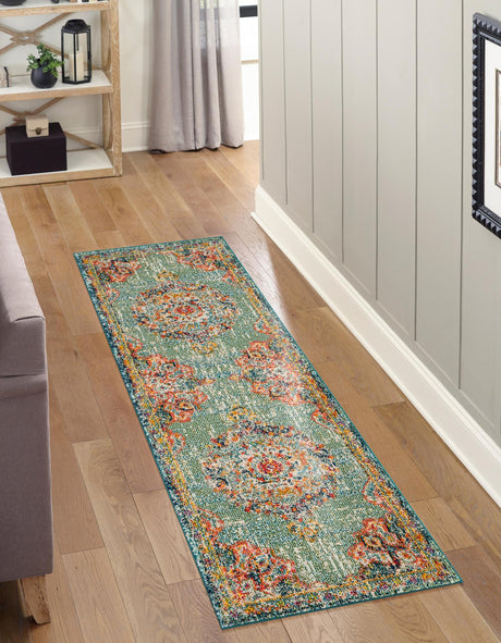Green 2' 7 x 10' Penrose Runner Area Rug Classic Durable Stain Resistant Easy Clean Carpet for Traditional Indoor Home Decor for Sale at Rug Engine