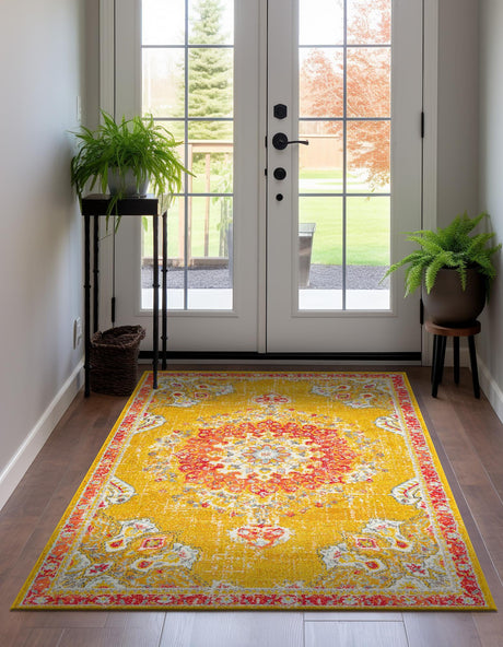 Gold 7' 1 x 10' Penrose Rectangle Area Rug Classic Durable Stain Resistant Easy Clean Carpet for Traditional Indoor Home Decor for Sale at Rug Engine