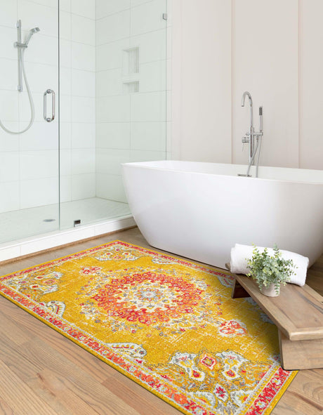 Gold 7' 1 x 10' Penrose Rectangle Area Rug Classic Durable Stain Resistant Easy Clean Carpet for Traditional Indoor Home Decor for Sale at Rug Engine