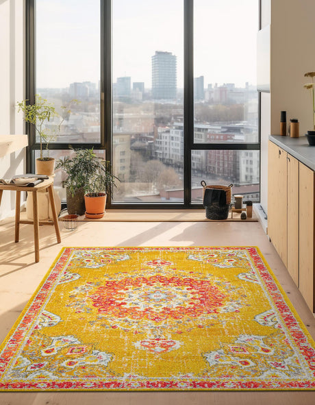 Gold 7' 1 x 10' Penrose Rectangle Area Rug Classic Durable Stain Resistant Easy Clean Carpet for Traditional Indoor Home Decor for Sale at Rug Engine