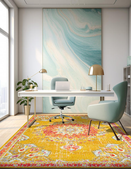 Gold 7' 1 x 10' Penrose Rectangle Area Rug Classic Durable Stain Resistant Easy Clean Carpet for Traditional Indoor Home Decor for Sale at Rug Engine