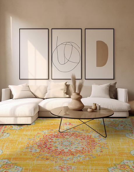 Gold 6' 1 x 6' 1 Penrose Square Area Rug Classic Durable Stain Resistant Easy Clean Carpet for Traditional Indoor Home Decor for Sale at Rug Engine