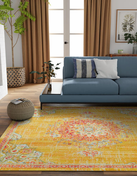 Gold 6' 1 x 6' 1 Penrose Square Area Rug Classic Durable Stain Resistant Easy Clean Carpet for Traditional Indoor Home Decor for Sale at Rug Engine