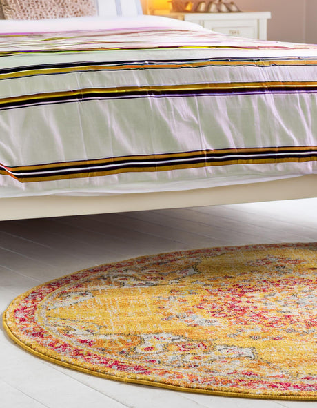 Gold 6' 1 x 6' 1 Penrose Round Area Rug Classic Durable Stain Resistant Easy Clean Carpet for Traditional Indoor Home Decor for Sale at Rug Engine