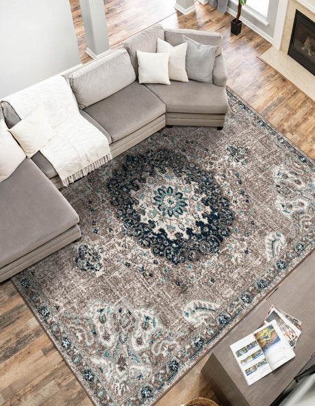 Gray 5' 3 x 8' Penrose Rectangle Area Rug Classic Durable Stain Resistant Easy Clean Carpet for Traditional Indoor Home Decor for Sale at Rug Engine