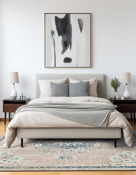 Gray 7' 10 x 7' 10 Penrose Square Area Rug Classic Durable Stain Resistant Easy Clean Carpet for Traditional Indoor Home Decor for Sale at Rug Engine