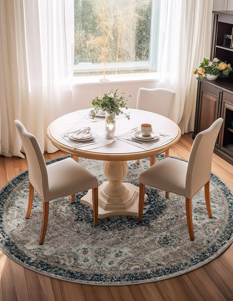 Gray 6' 1 x 6' 1 Penrose Round Area Rug Classic Durable Stain Resistant Easy Clean Carpet for Traditional Indoor Home Decor for Sale at Rug Engine