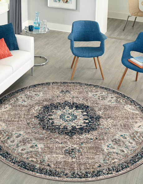 Gray 3' 1 x 3' 1 Penrose Round Area Rug Classic Durable Stain Resistant Easy Clean Carpet for Traditional Indoor Home Decor for Sale at Rug Engine