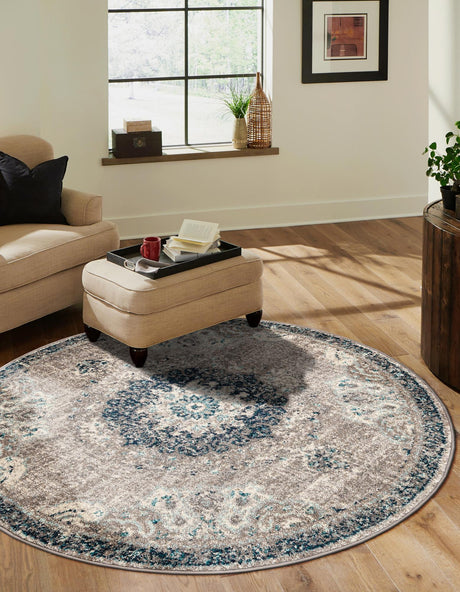 Gray 6' 1 x 6' 1 Penrose Round Area Rug Classic Durable Stain Resistant Easy Clean Carpet for Traditional Indoor Home Decor for Sale at Rug Engine