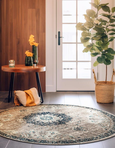 Gray 3' 1 x 3' 1 Penrose Round Area Rug Classic Durable Stain Resistant Easy Clean Carpet for Traditional Indoor Home Decor for Sale at Rug Engine