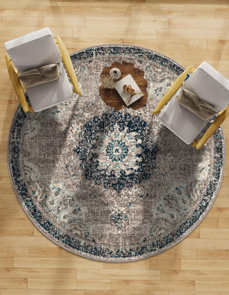 Gray 6' 1 x 6' 1 Penrose Round Area Rug Classic Durable Stain Resistant Easy Clean Carpet for Traditional Indoor Home Decor for Sale at Rug Engine