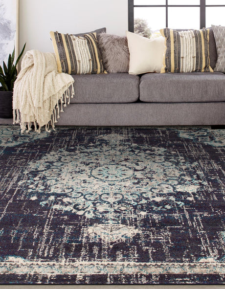 Navy Blue 8' x 8' Penrose Square Area Rug Classic Durable Stain Resistant Easy Clean Carpet for Traditional Indoor Home Decor for Sale at Rug Engine