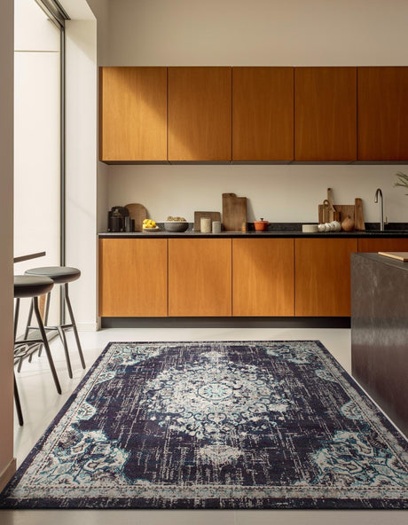 Navy Blue 8' x 8' Penrose Square Area Rug Classic Durable Stain Resistant Easy Clean Carpet for Traditional Indoor Home Decor for Sale at Rug Engine
