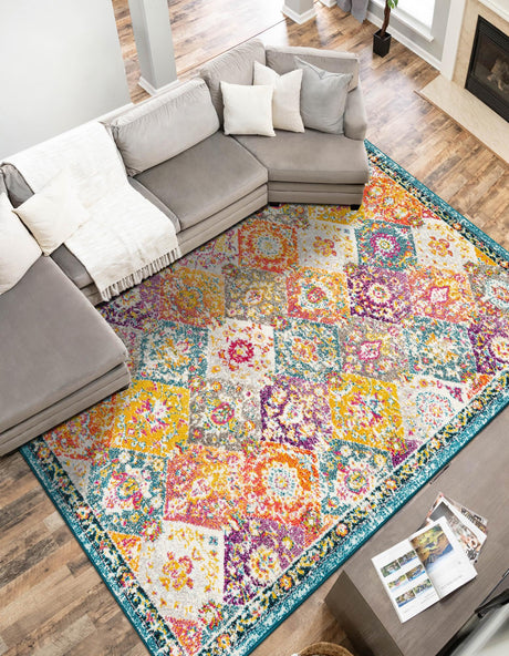 Multicolor 7' 10 x 10' Penrose Rectangle Area Rug Classic Durable Stain Resistant Easy Clean Carpet for Traditional Indoor Home Decor for Sale at Rug Engine