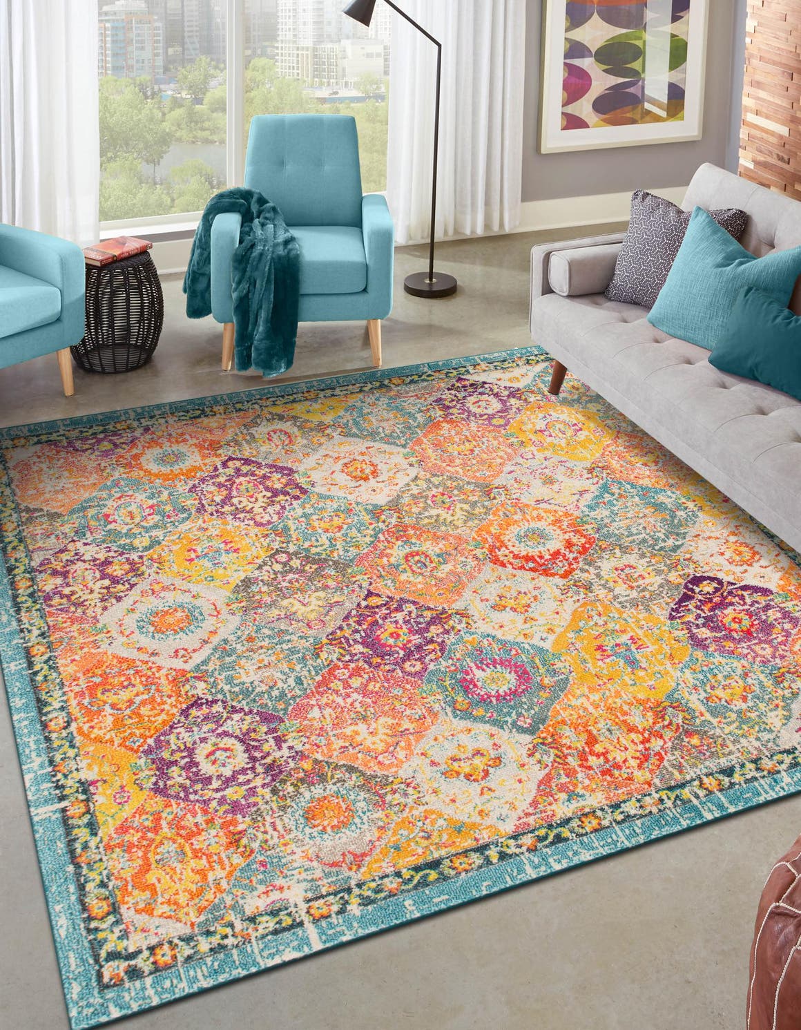 Multicolor 7' 10 x 7' 10 Penrose Square Area Rug