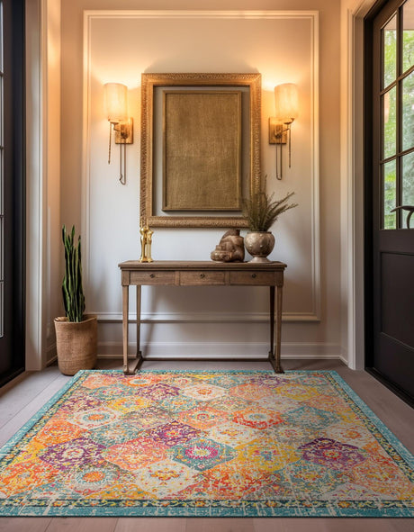 Multicolor 7' 1 x 7' 1 Penrose Square Area Rug Classic Durable Stain Resistant Easy Clean Carpet for Traditional Indoor Home Decor for Sale at Rug Engine