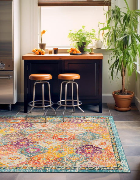 Multicolor 7' 1 x 7' 1 Penrose Square Area Rug Classic Durable Stain Resistant Easy Clean Carpet for Traditional Indoor Home Decor for Sale at Rug Engine