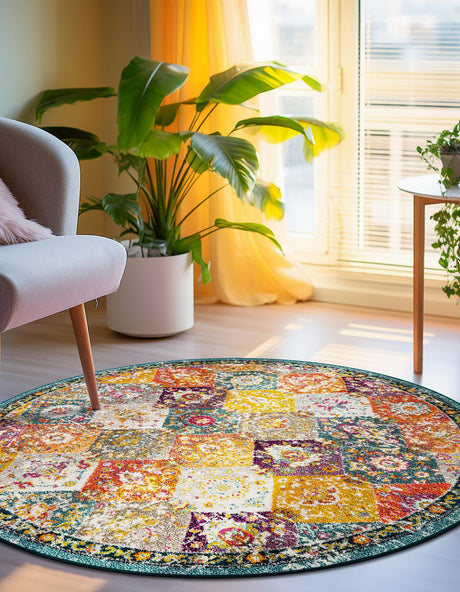 Multicolor 5' 3 x 5' 3 Penrose Round Area Rug Classic Durable Stain Resistant Easy Clean Carpet for Traditional Indoor Home Decor for Sale at Rug Engine