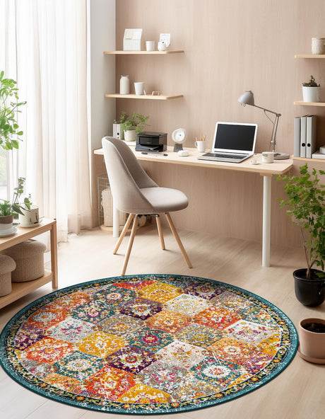 Multicolor 5' 3 x 5' 3 Penrose Round Area Rug Classic Durable Stain Resistant Easy Clean Carpet for Traditional Indoor Home Decor for Sale at Rug Engine
