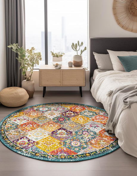 Multicolor 5' 3 x 5' 3 Penrose Round Area Rug Classic Durable Stain Resistant Easy Clean Carpet for Traditional Indoor Home Decor for Sale at Rug Engine