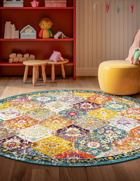 Multicolor 6' 1 x 6' 1 Penrose Round Area Rug Classic Durable Stain Resistant Easy Clean Carpet for Traditional Indoor Home Decor for Sale at Rug Engine