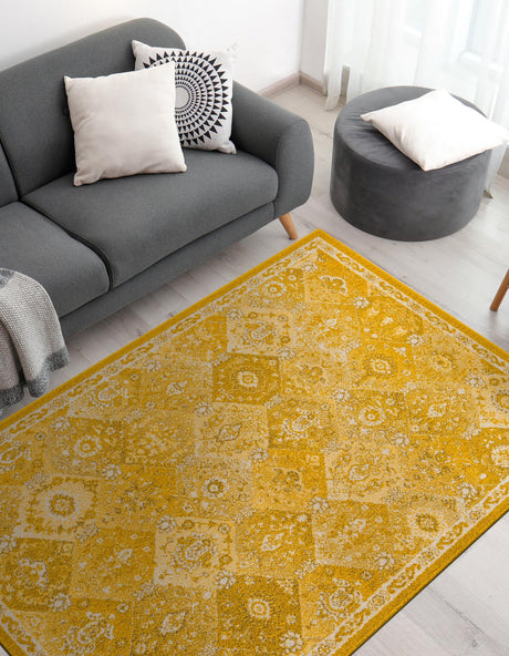 Yellow 9' x 12' Penrose Rectangle Area Rug Classic Durable Stain Resistant Easy Clean Carpet for Traditional Indoor Home Decor for Sale at Rug Engine