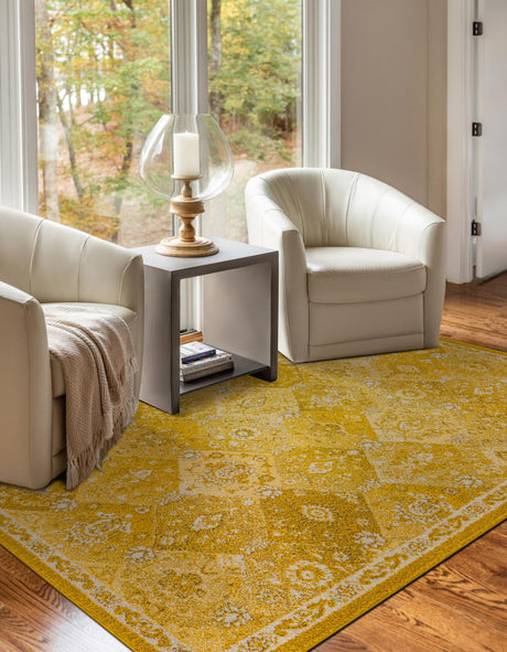 Yellow 3' 1 x 5' 3 Penrose Rectangle Area Rug Classic Durable Stain Resistant Easy Clean Carpet for Traditional Indoor Home Decor for Sale at Rug Engine
