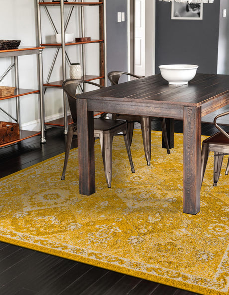 Yellow 7' 10 x 10' Penrose Rectangle Area Rug Classic Durable Stain Resistant Easy Clean Carpet for Traditional Indoor Home Decor for Sale at Rug Engine