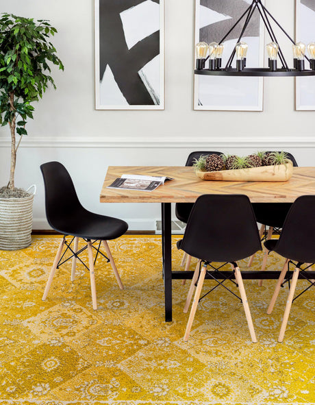 Yellow 7' 10 x 10' Penrose Rectangle Area Rug Classic Durable Stain Resistant Easy Clean Carpet for Traditional Indoor Home Decor for Sale at Rug Engine