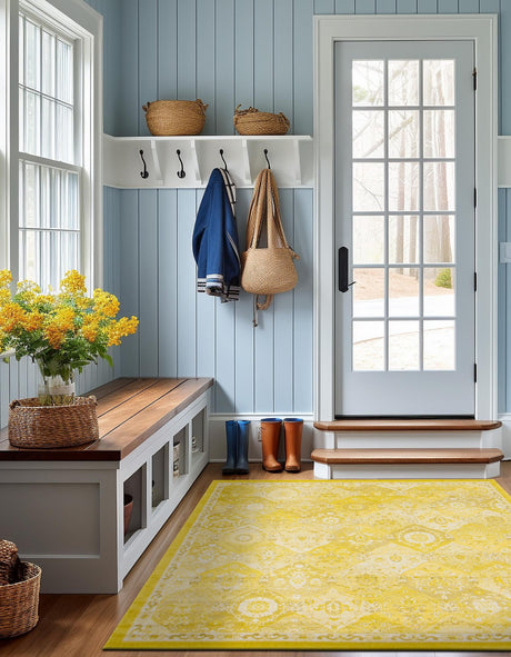 Yellow 7' 10 x 7' 10 Penrose Square Area Rug Classic Durable Stain Resistant Easy Clean Carpet for Traditional Indoor Home Decor for Sale at Rug Engine
