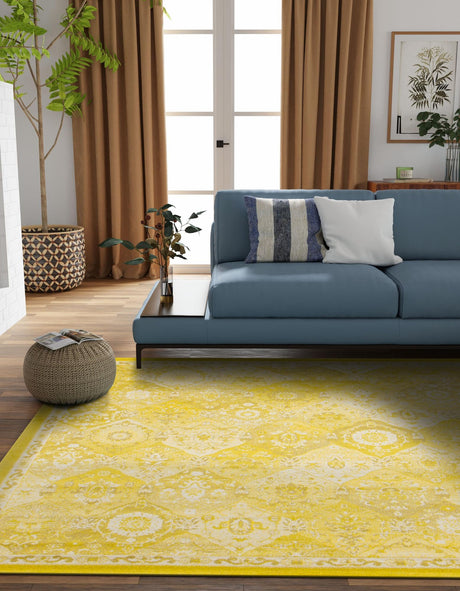 Yellow 7' 10 x 7' 10 Penrose Square Area Rug Classic Durable Stain Resistant Easy Clean Carpet for Traditional Indoor Home Decor for Sale at Rug Engine