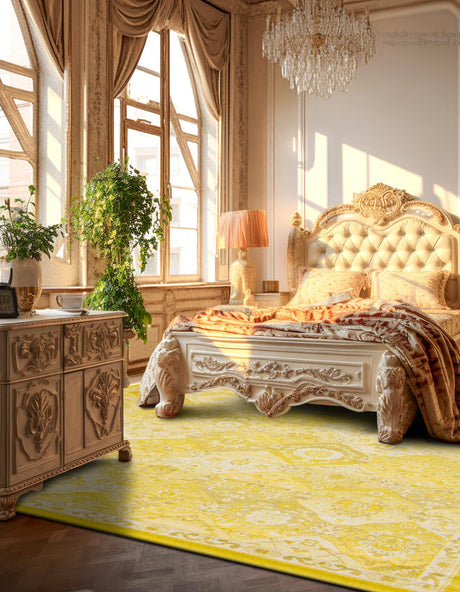 Yellow 7' 10 x 7' 10 Penrose Square Area Rug Classic Durable Stain Resistant Easy Clean Carpet for Traditional Indoor Home Decor for Sale at Rug Engine