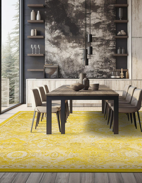 Yellow 7' 10 x 7' 10 Penrose Square Area Rug Classic Durable Stain Resistant Easy Clean Carpet for Traditional Indoor Home Decor for Sale at Rug Engine