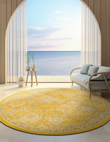 Yellow 6' 1 x 6' 1 Penrose Round Area Rug Classic Durable Stain Resistant Easy Clean Carpet for Traditional Indoor Home Decor for Sale at Rug Engine