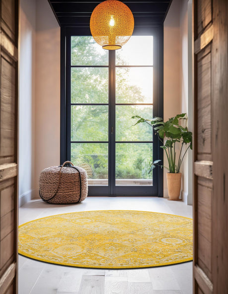 Yellow 3' 1 x 3' 1 Penrose Round Area Rug Classic Durable Stain Resistant Easy Clean Carpet for Traditional Indoor Home Decor for Sale at Rug Engine