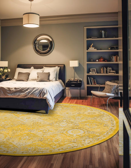 Yellow 6' 1 x 6' 1 Penrose Round Area Rug Classic Durable Stain Resistant Easy Clean Carpet for Traditional Indoor Home Decor for Sale at Rug Engine