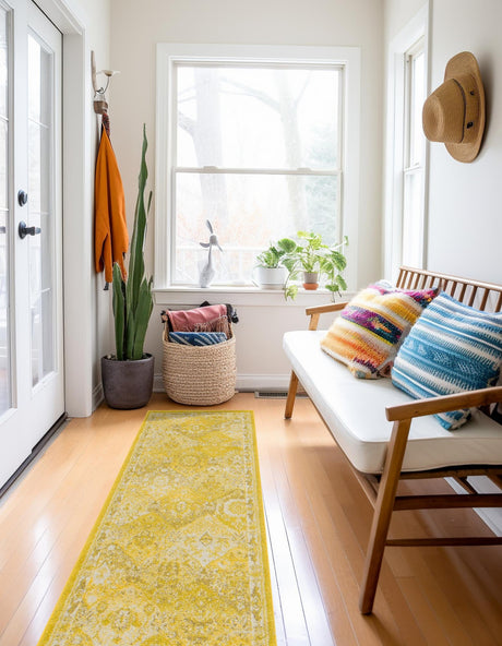 Yellow 2' x 6' 1 Penrose Runner Area Rug Classic Durable Stain Resistant Easy Clean Carpet for Traditional Indoor Home Decor for Sale at Rug Engine