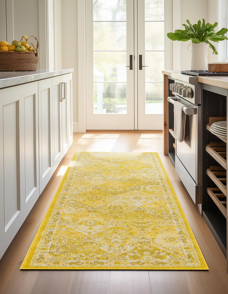 Yellow 2' x 6' 1 Penrose Runner Area Rug Classic Durable Stain Resistant Easy Clean Carpet for Traditional Indoor Home Decor for Sale at Rug Engine