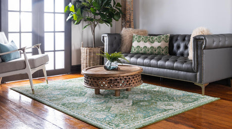 Green 5' 3 x 8' Penrose Rectangle Area Rug Classic Durable Stain Resistant Easy Clean Carpet for Traditional Indoor Home Decor for Sale at Rug Engine