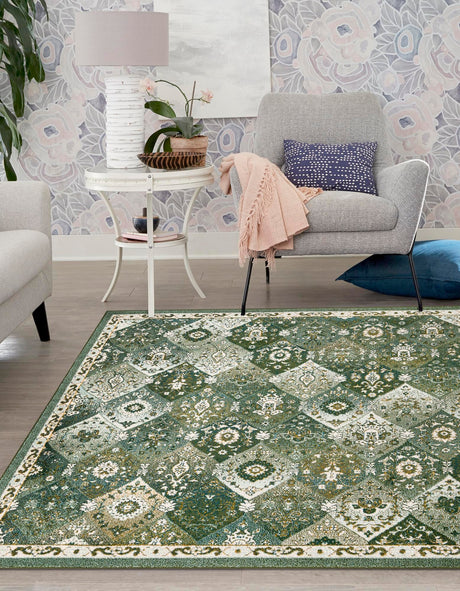 Green 10' x 10' Penrose Square Area Rug Classic Durable Stain Resistant Easy Clean Carpet for Traditional Indoor Home Decor for Sale at Rug Engine